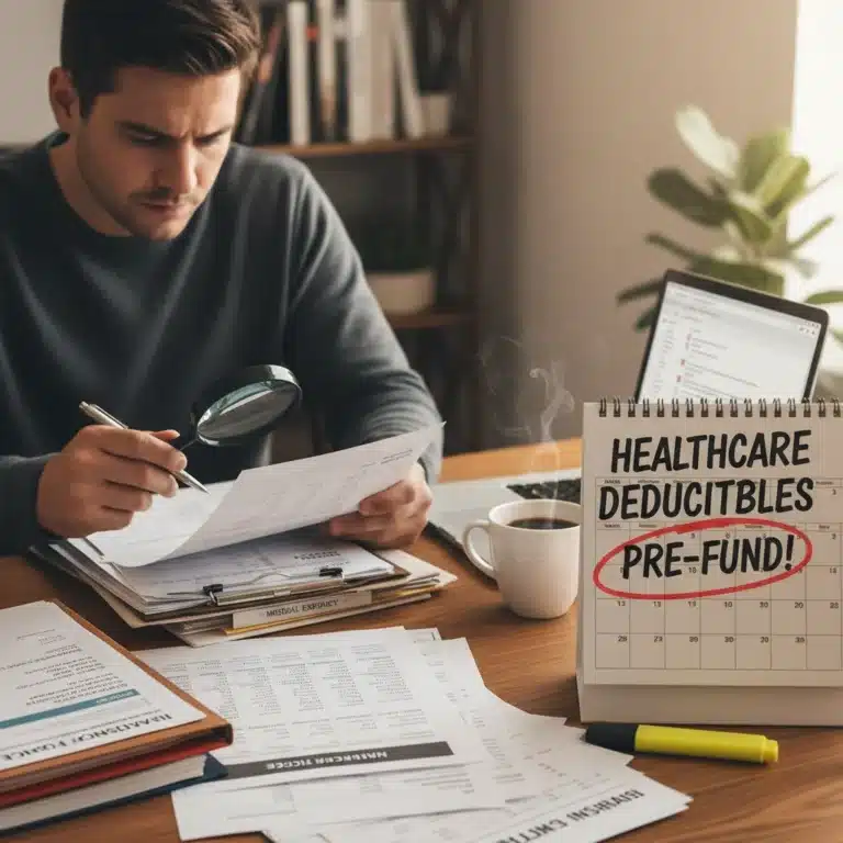 Person reviewing 2026 health insurance deductible documents before March deadline