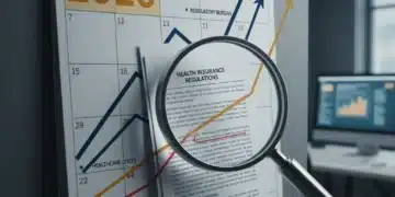 Calendar showing 2026 with rising cost graphs and regulatory documents for health insurance premiums.