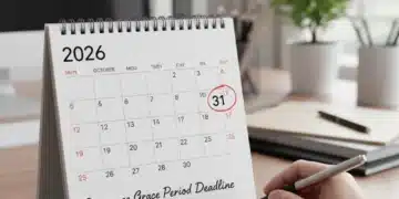 Calendar highlighting an insurance grace period deadline in 2026, emphasizing timely payments.