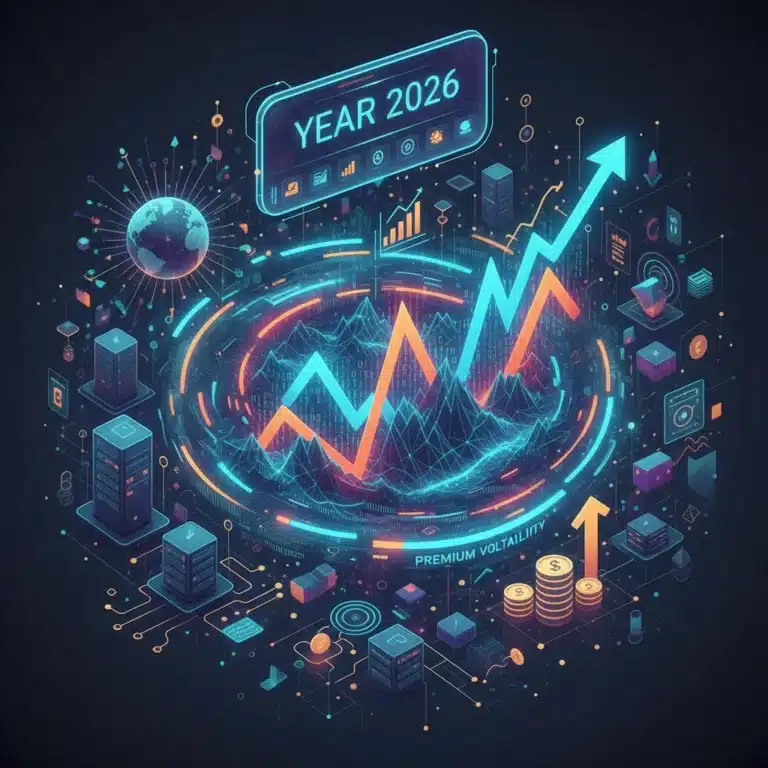 Dynamic financial market chart showing premium volatility for 2026 insurance forecast
