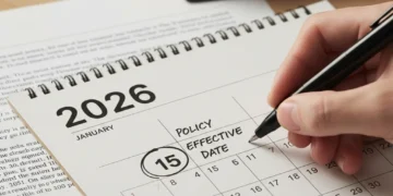 Calendar with 2026 date highlighted, signifying policy effective date