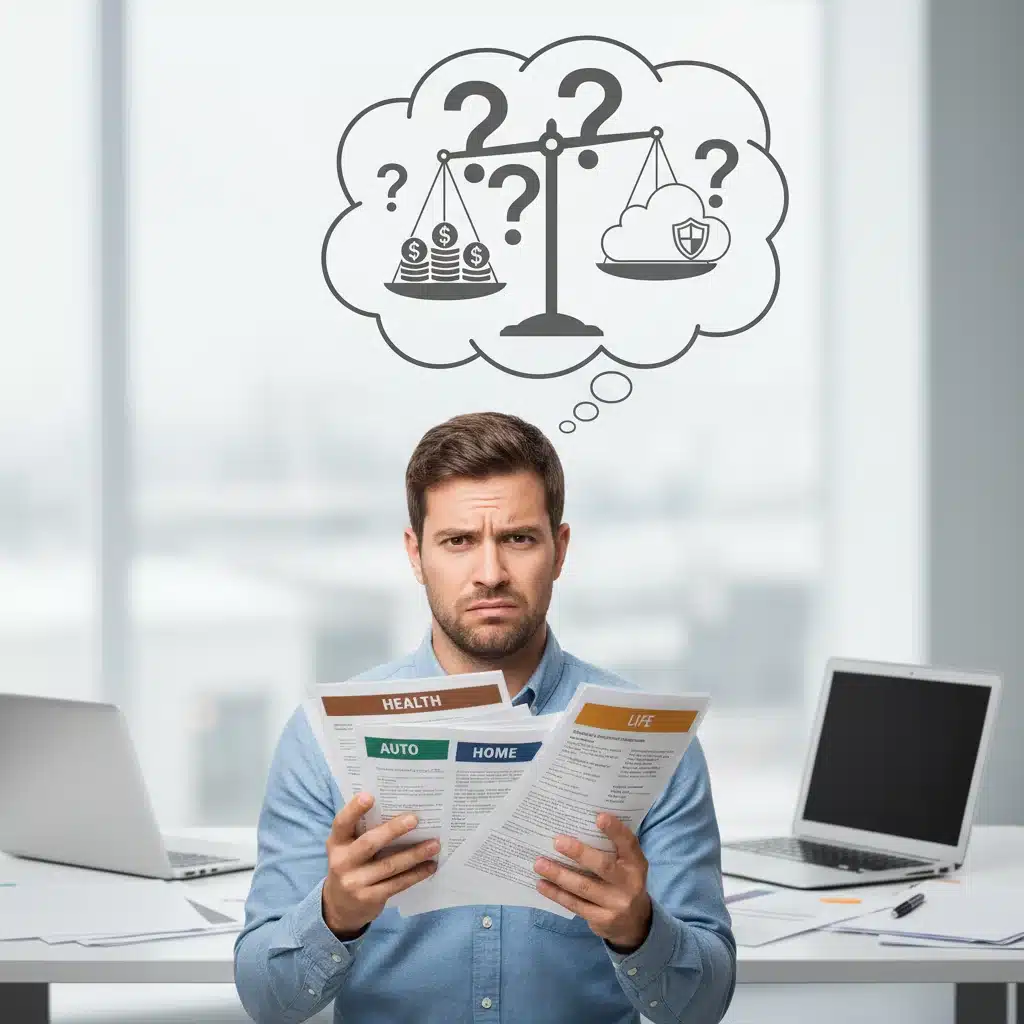 Confused person assessing insurance coverage