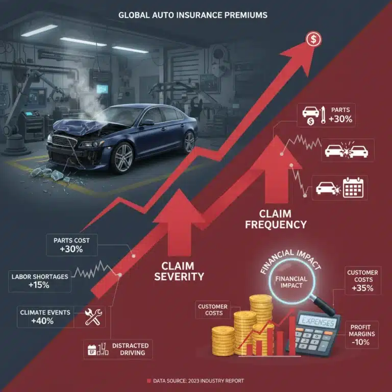 Infographic showing rising auto insurance premiums and claims data trends