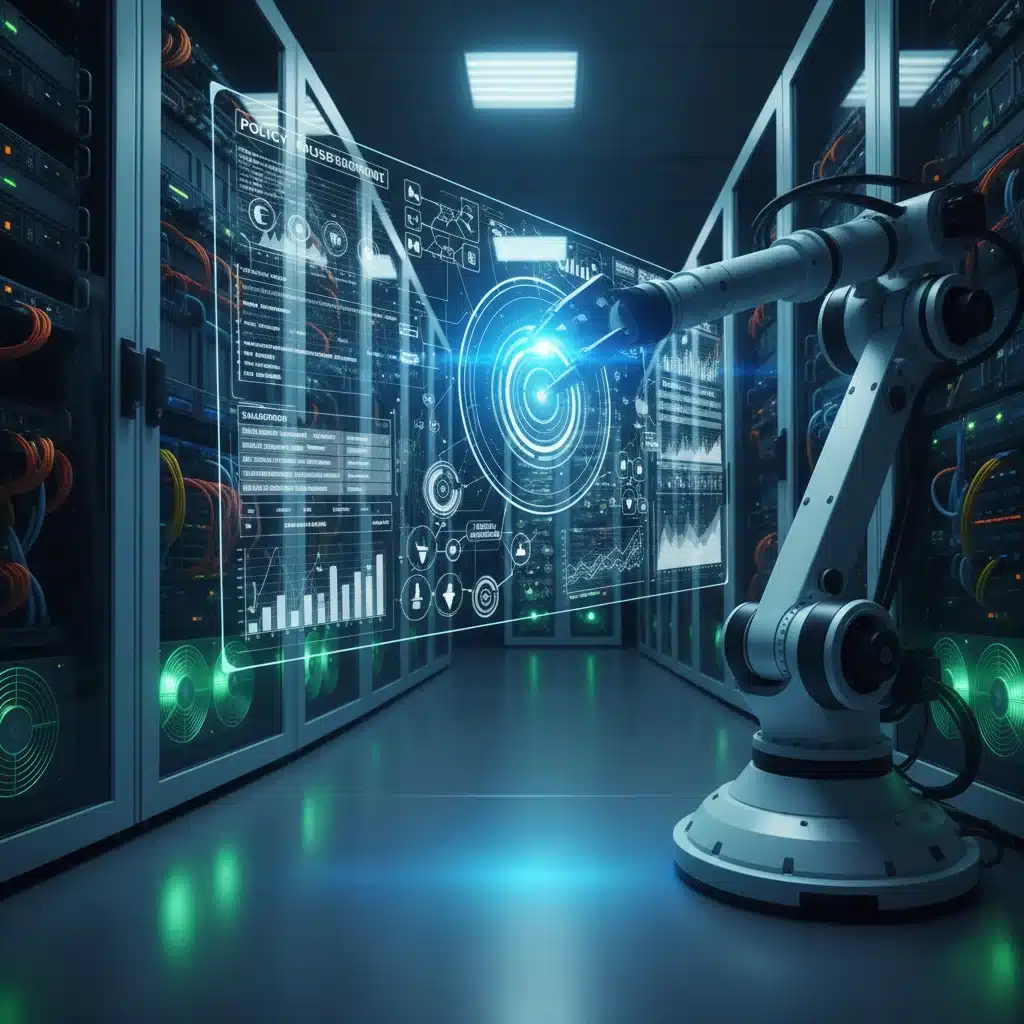 Robotic arm automating insurance processes, symbolizing technological efficiency.
