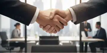 Business handshake over contract, symbolizing a successful 2026 renewal negotiation.