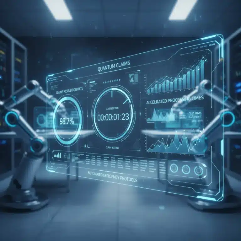 Digital dashboard showing accelerated insurance claims processing with automation