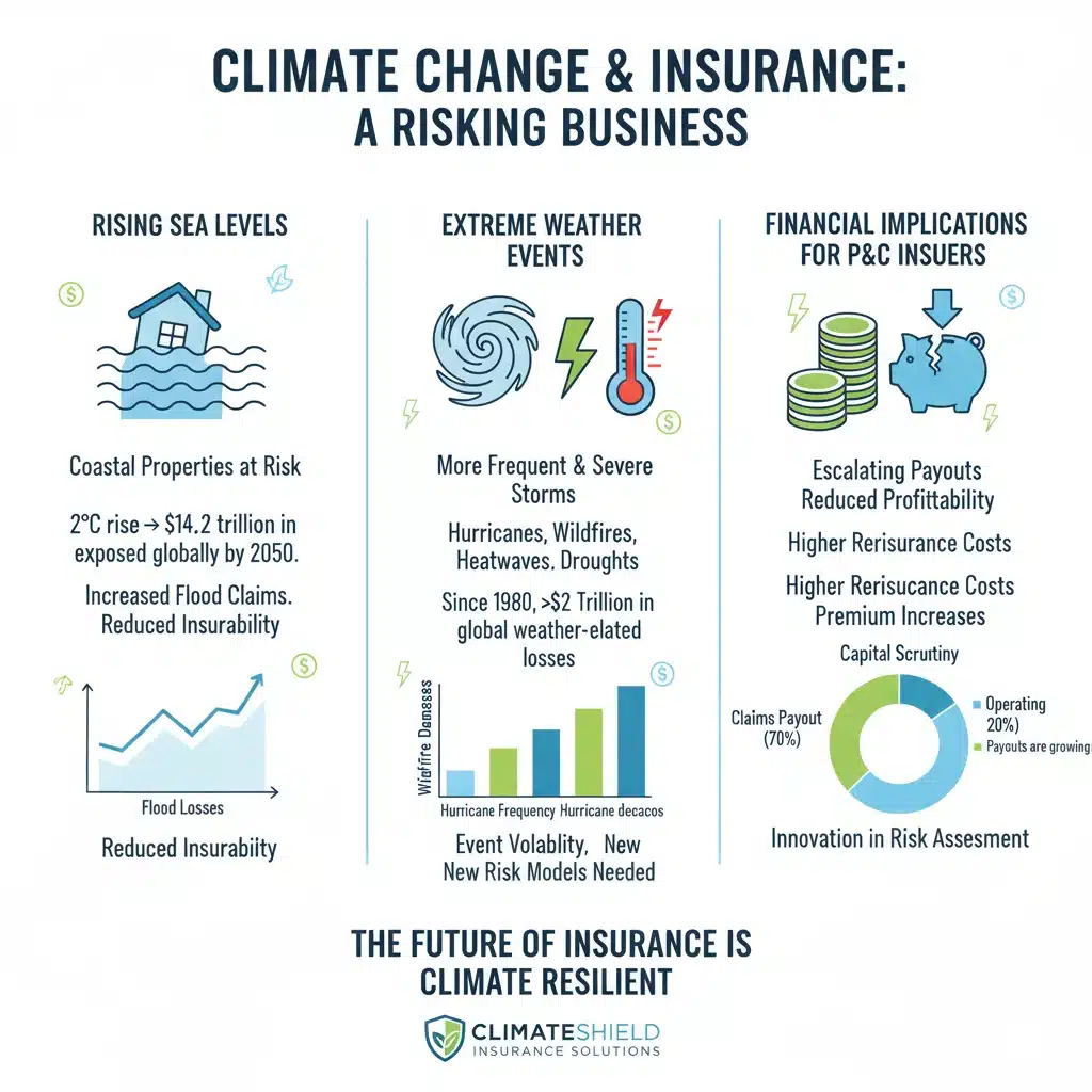 Infographic illustrating climate change impact on insurance premiums and risk