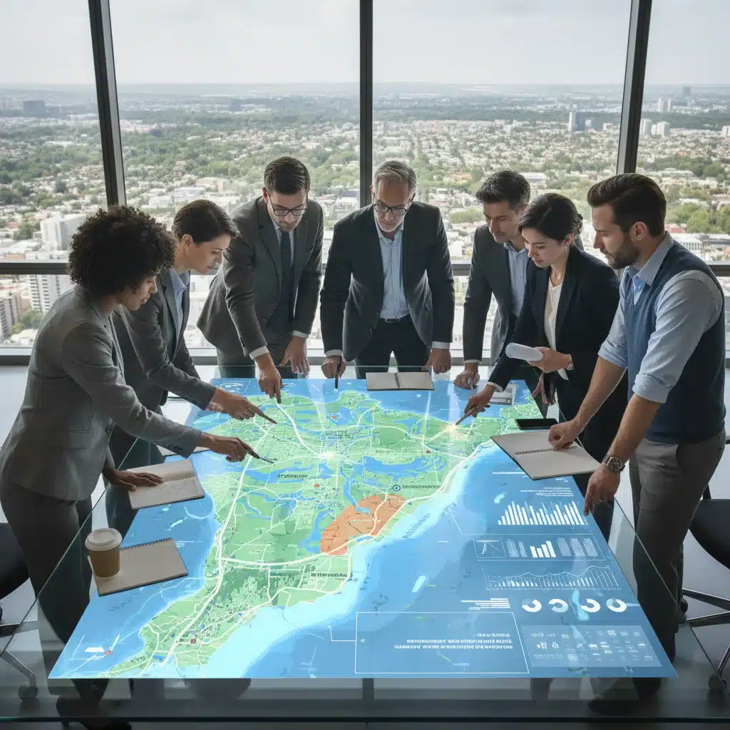 Experts collaborating on climate resilience and risk mitigation strategies.