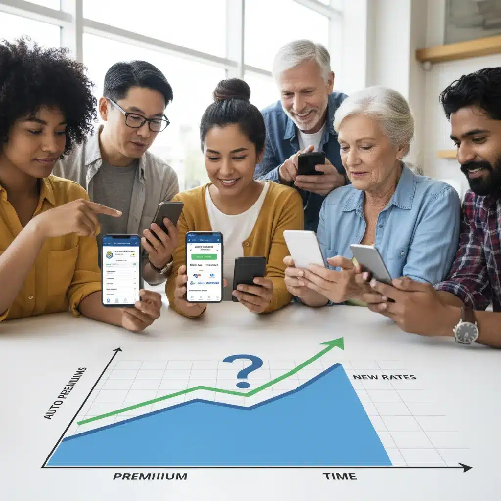 Consumers comparing auto insurance quotes on smartphones