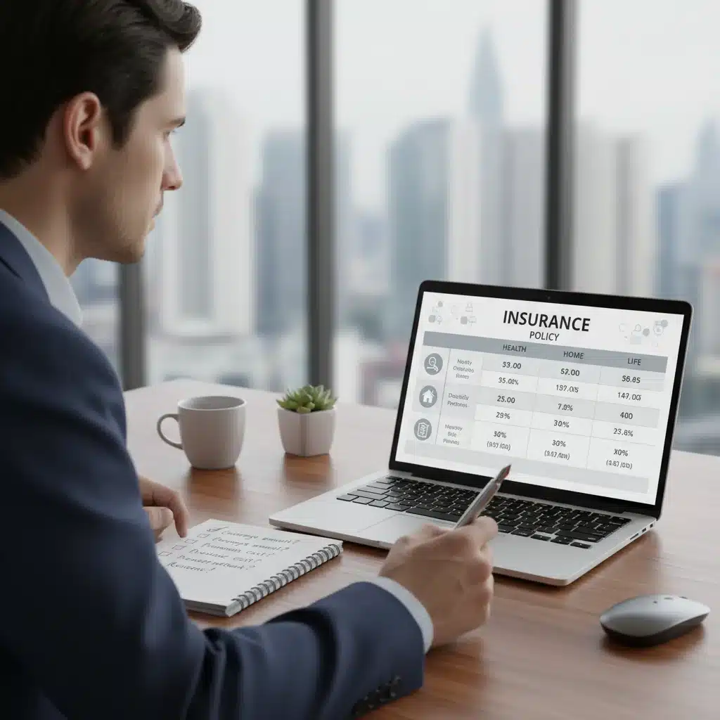 Individual comparing different insurance policy options on a laptop