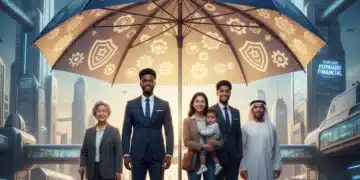 Diverse people under a protective umbrella, symbolizing comprehensive insurance for 2026.
