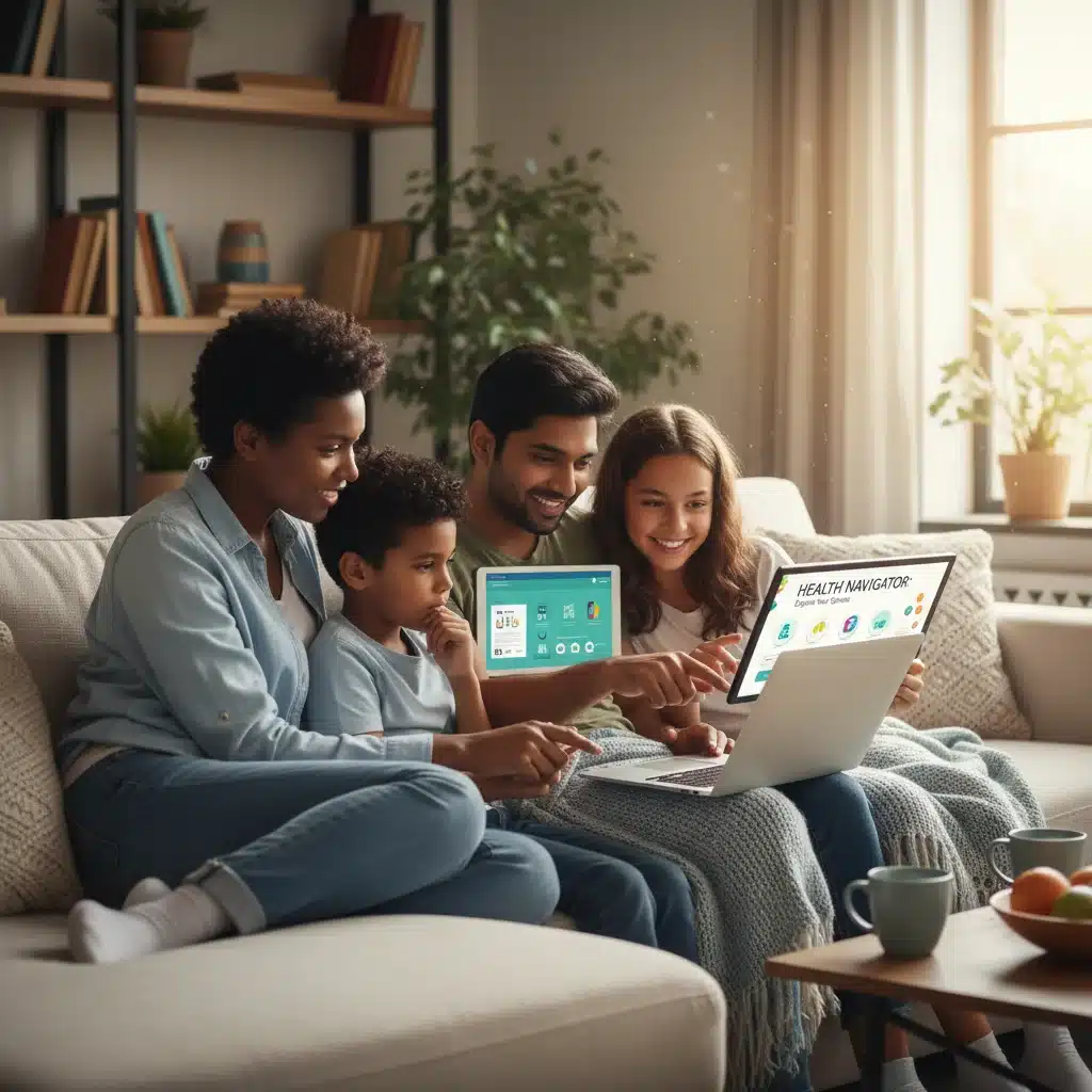 Family reviewing health insurance options on a laptop, symbolizing consumer engagement with new policies.