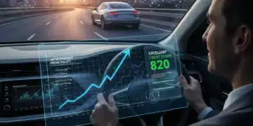 Driver reviewing credit score and auto insurance documents on a tablet