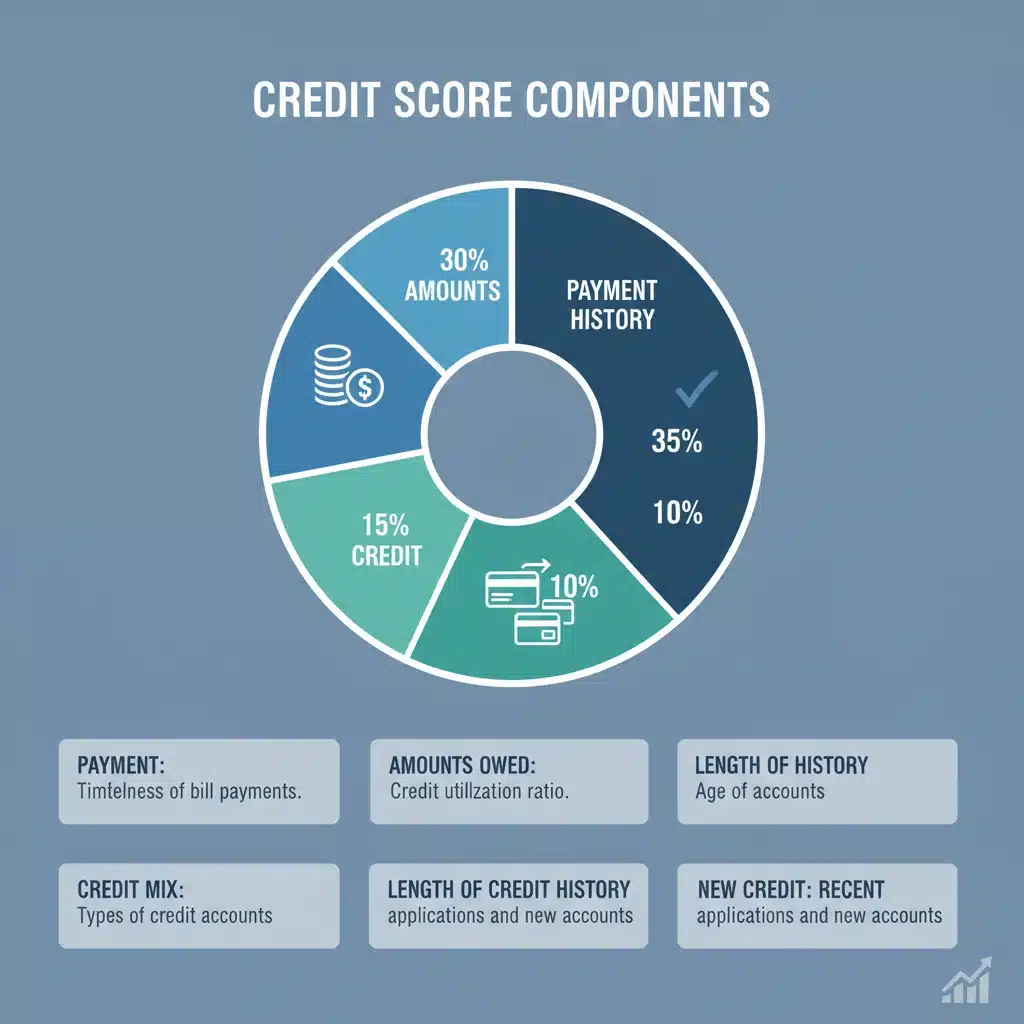 Infographic detailing components of a credit score and their impact