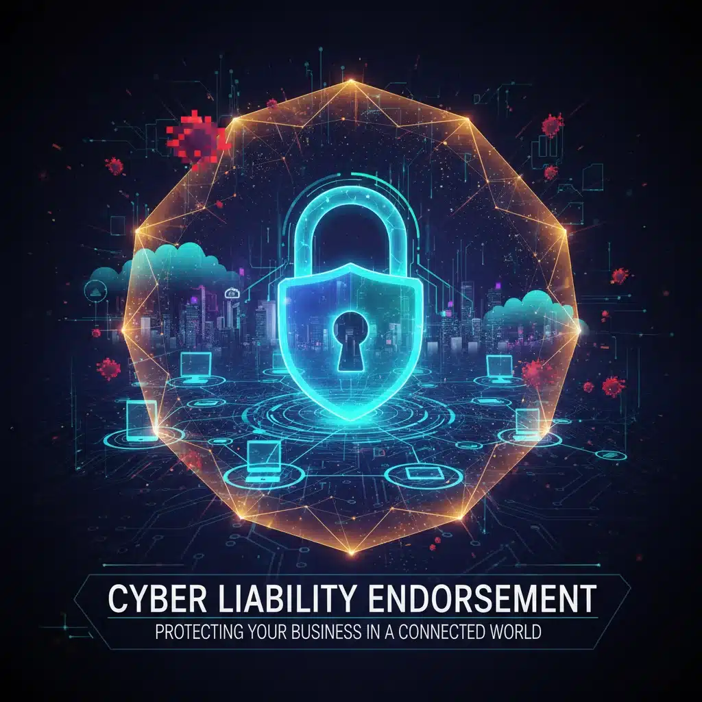 Digital padlock over network representing cyber liability insurance endorsements for businesses.