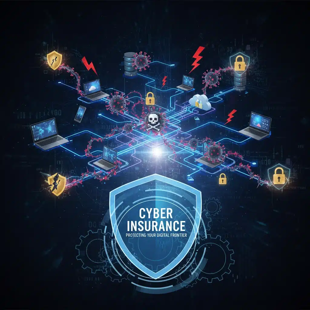 Cybersecurity threats network highlighting the need for cyber insurance policies