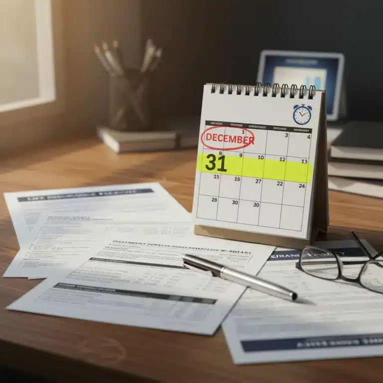 Calendar showing December 31, 2026 deadline with insurance documents