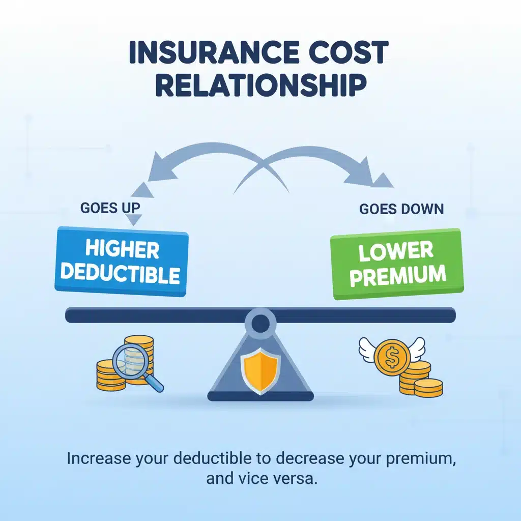 Infographic showing the inverse relationship between insurance deductibles and premiums