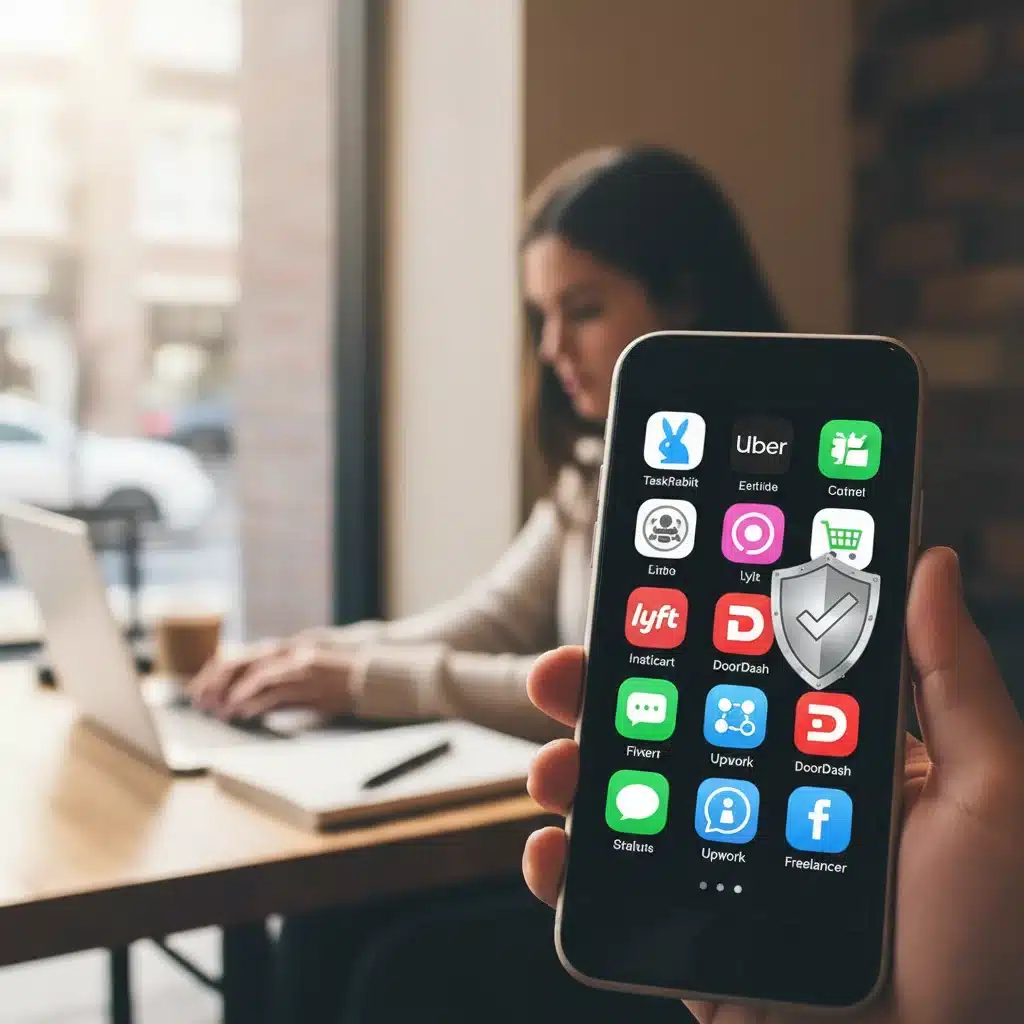 Smartphone displaying gig work apps, symbolizing digital work platforms and the need for immediate protection.
