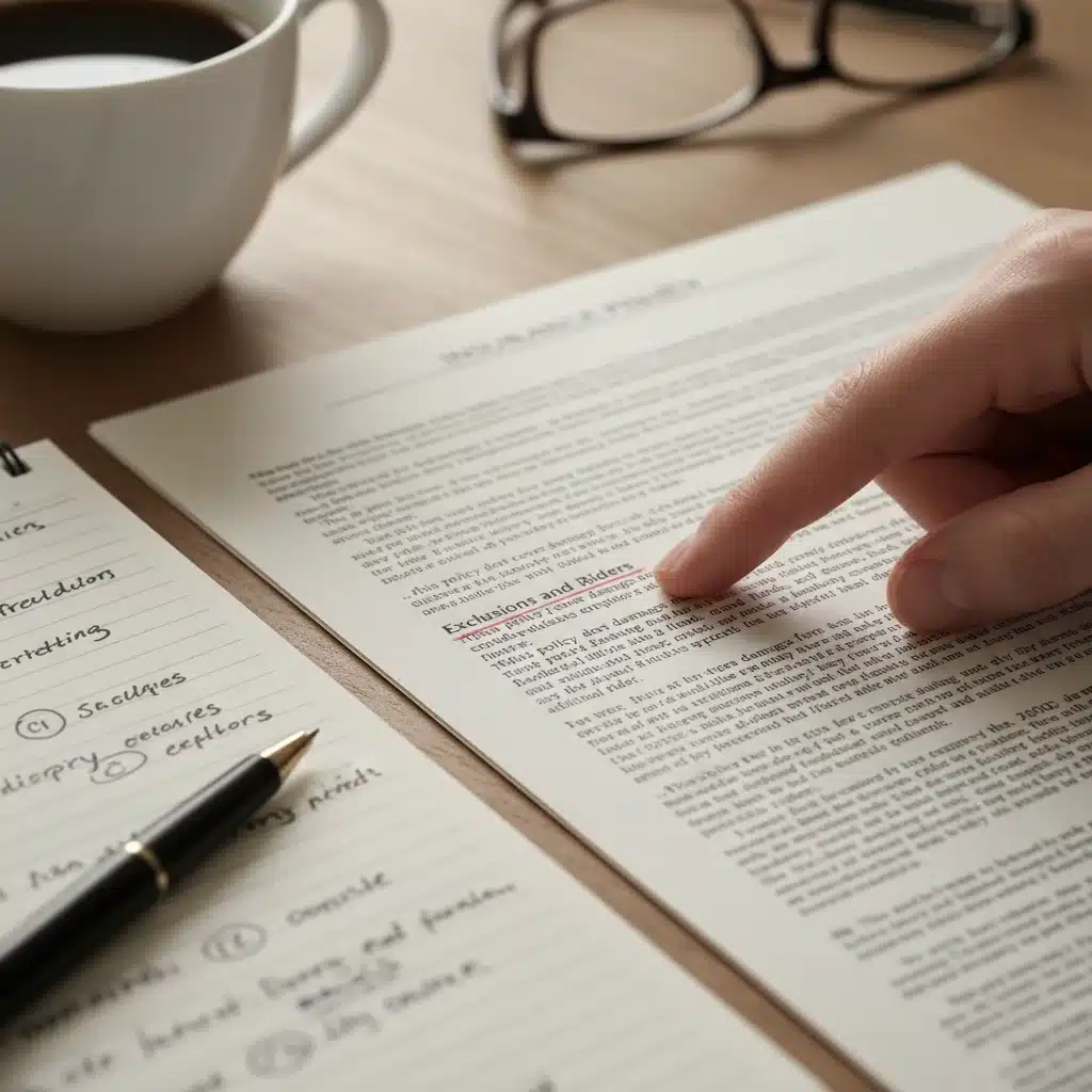 Close-up of hand pointing to insurance policy rider details