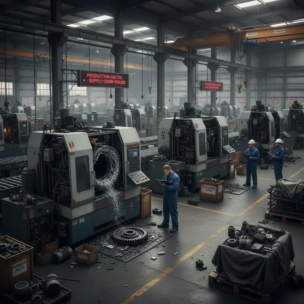 Damaged factory machinery due to supply chain component delays