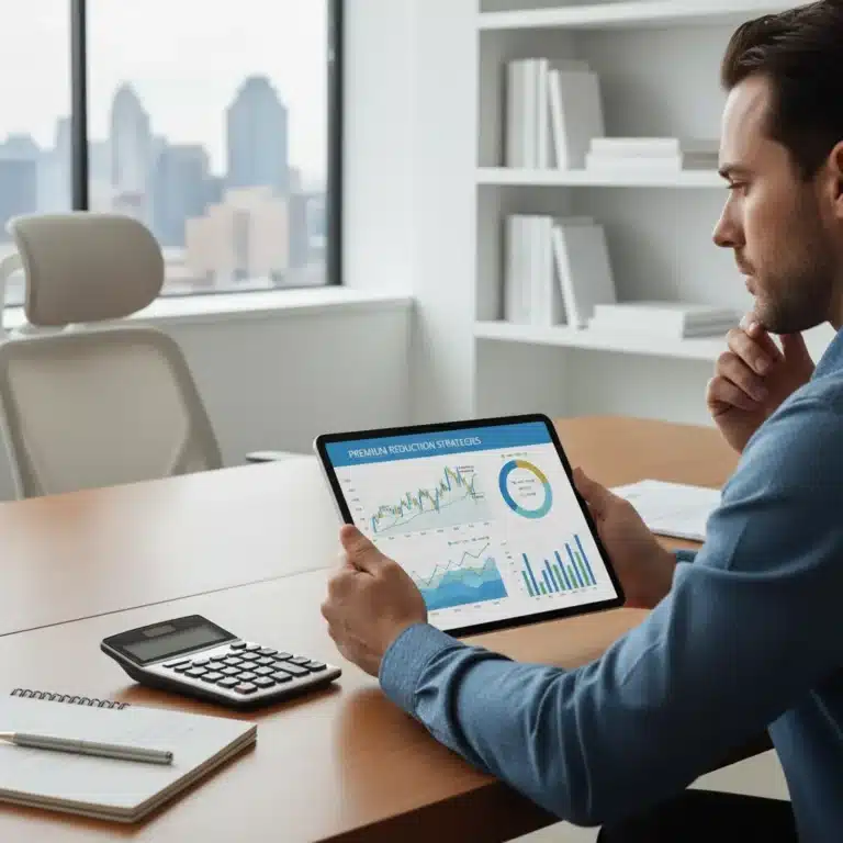Person analyzing financial data to lower insurance premiums