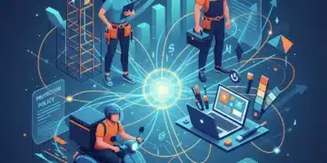 Diverse gig workers connected by a digital network, representing the future of work and specialized insurance needs.