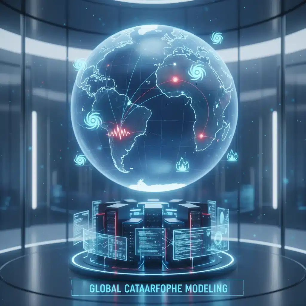 Global map showing natural disaster data feeding into catastrophe models