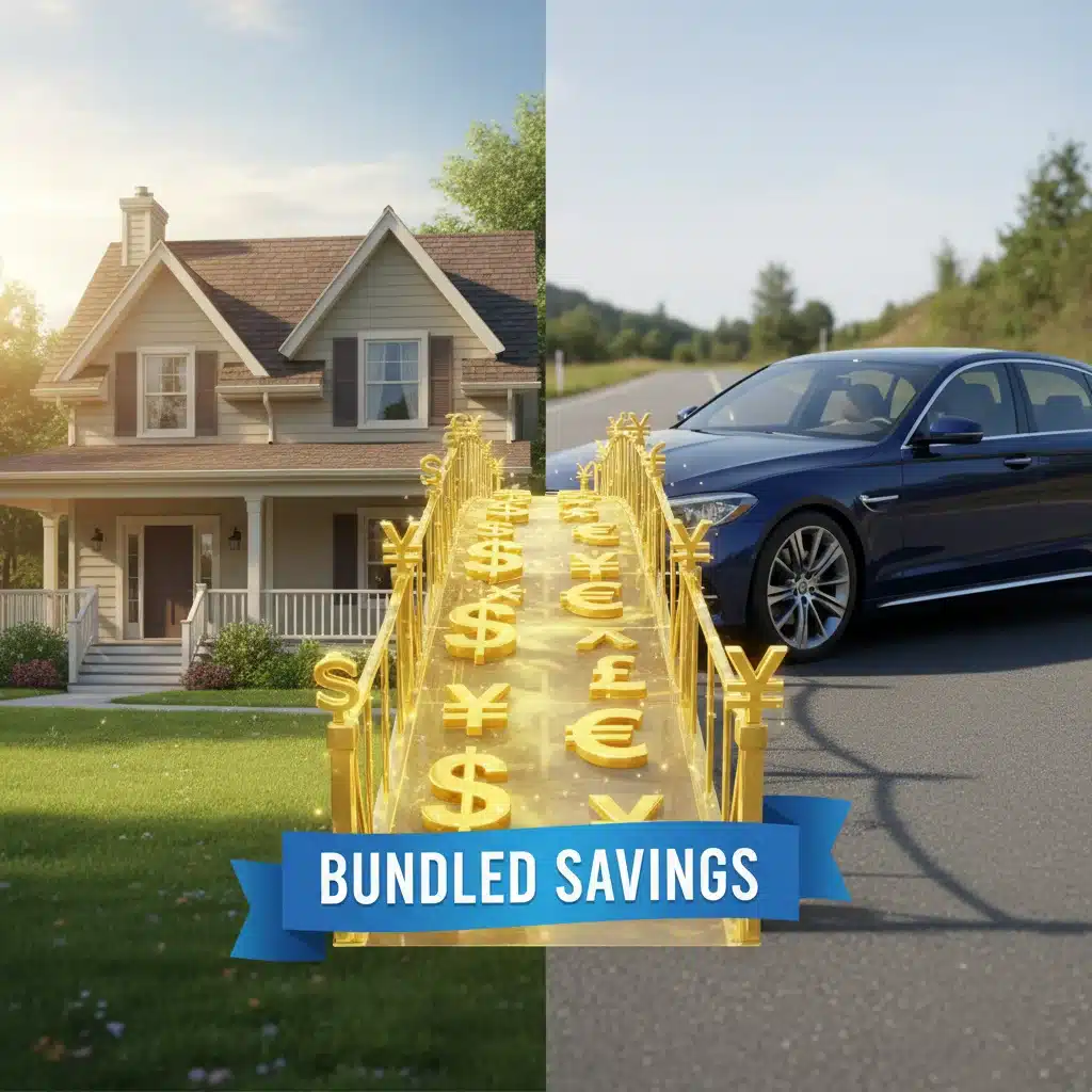 Visual representation of home and auto insurance policies connecting for savings