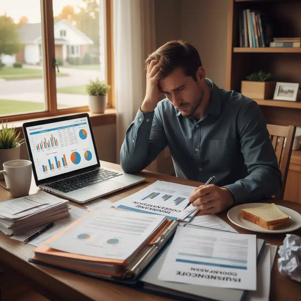 Homeowner comparing multiple insurance quotes and policy documents