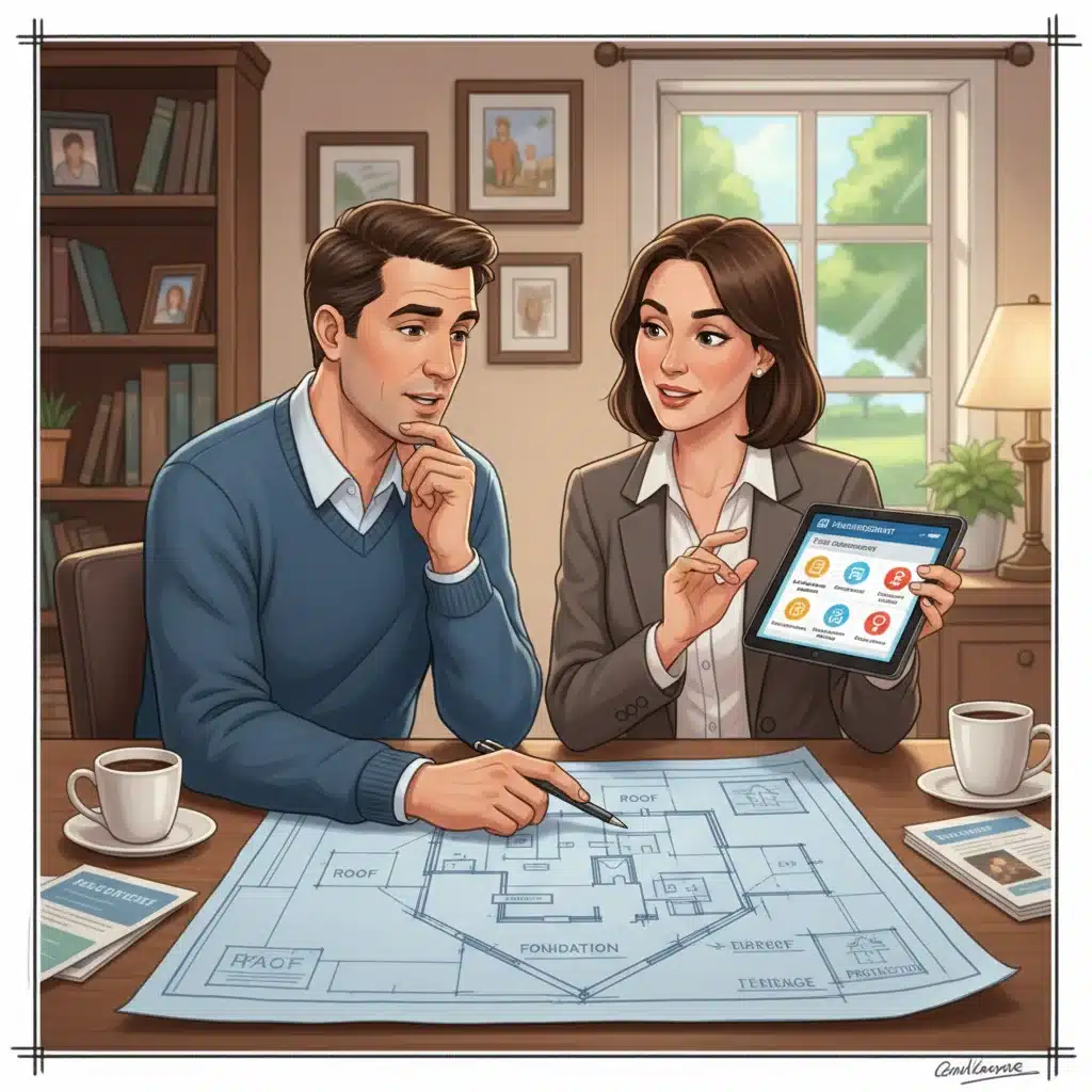 Homeowner consulting insurance agent about specific coverage needs and policy endorsements.