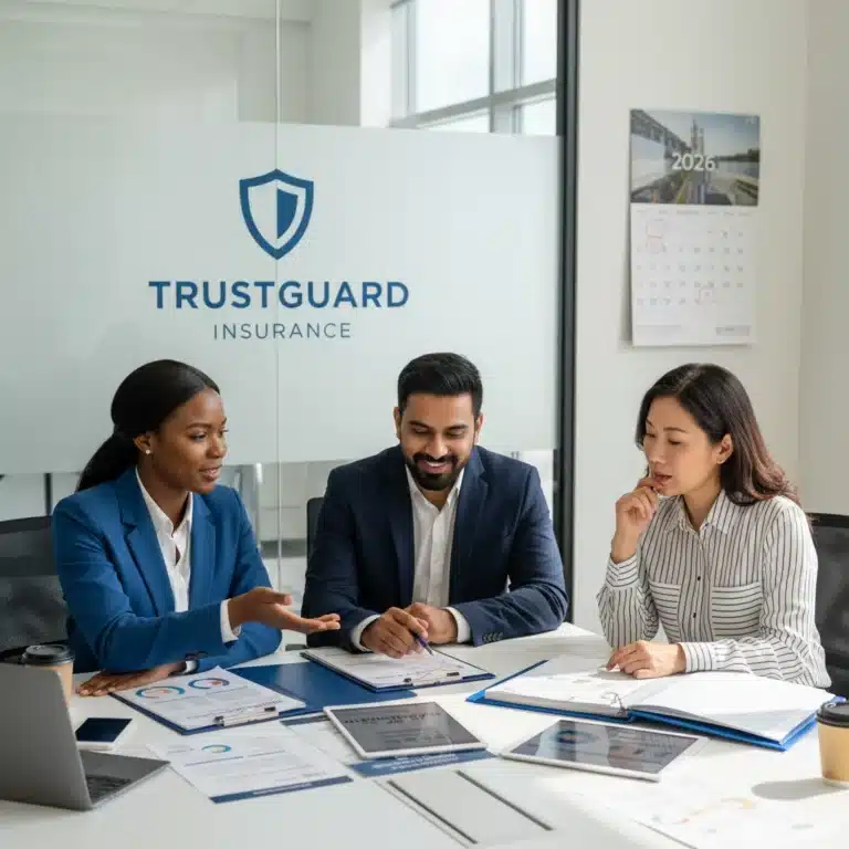 Insurance agent and broker explaining options to a client for 2026 coverage