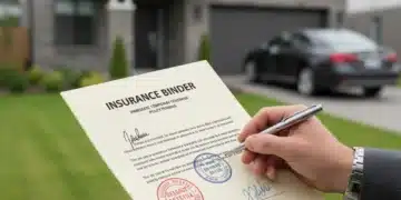 Hand holding an insurance binder document, symbolizing temporary coverage for a house and car.