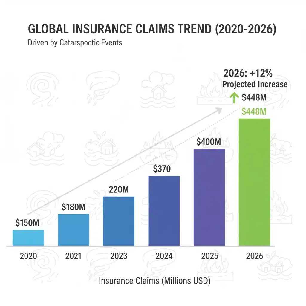 Infographic showing the projected 12% rise in catastrophic event insurance claims by 2026.