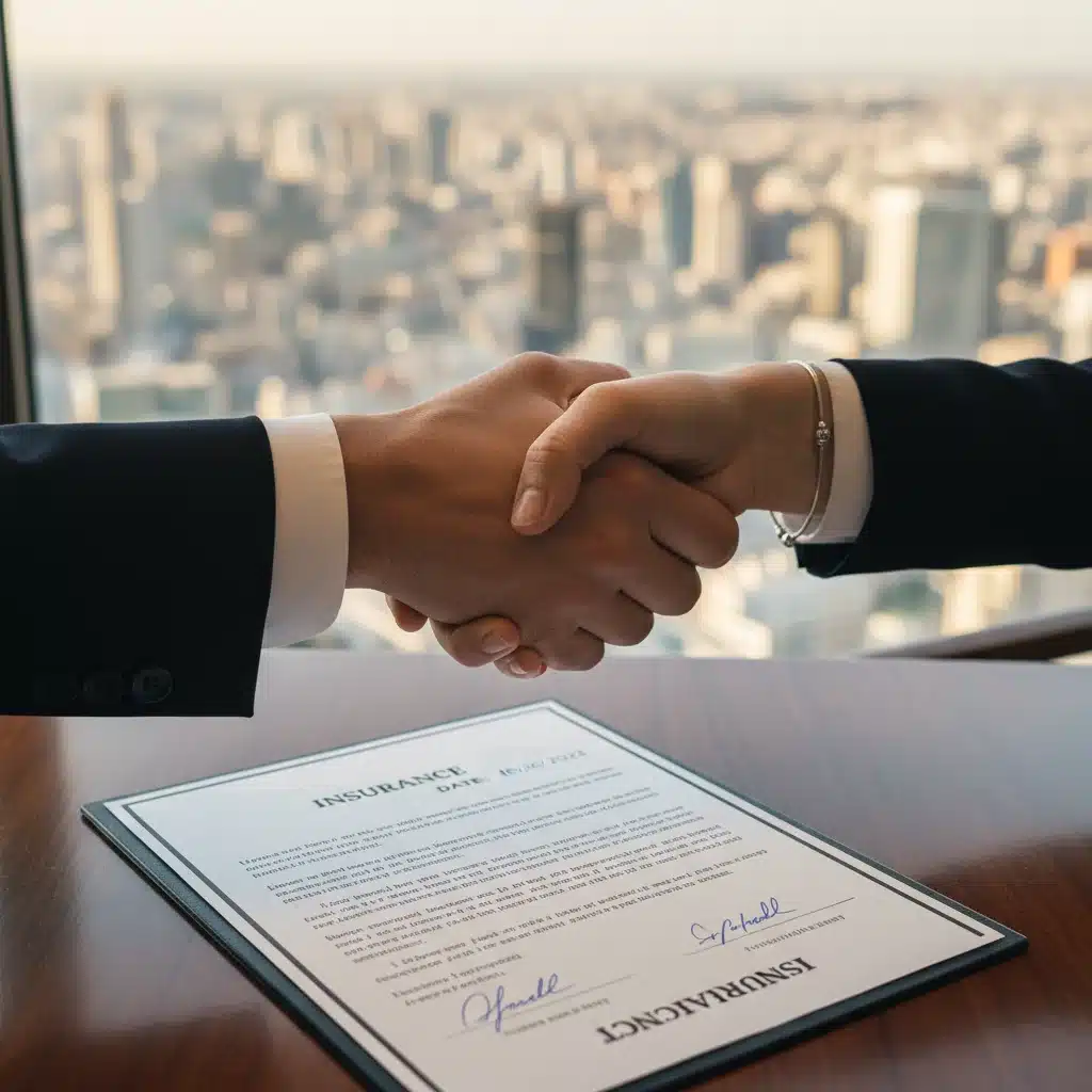 Hands shaking over signed insurance contract, representing policy agreement