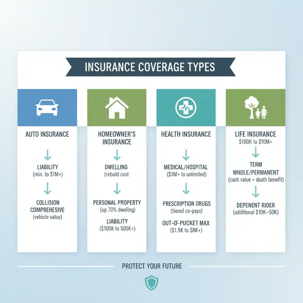 Infographic showing various insurance coverage types and limits