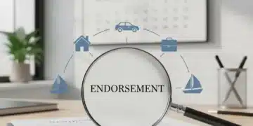 Insurance policy document with highlighted endorsement text and icons representing diverse coverage types for 2026.