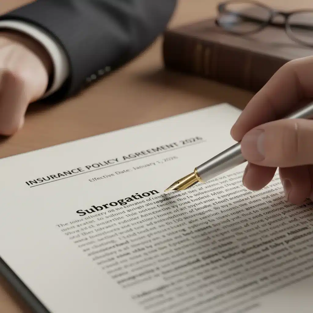 Close-up of an insurance policy document showing the subrogation clause