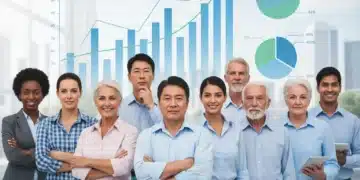 Diverse individuals standing confidently, representing different life stages and health profiles, with financial charts overlaid, symbolizing life insurance underwriting factors.