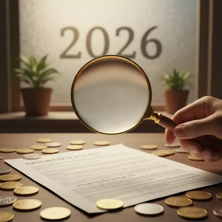 Magnifying glass examining insurance policy for savings in 2026