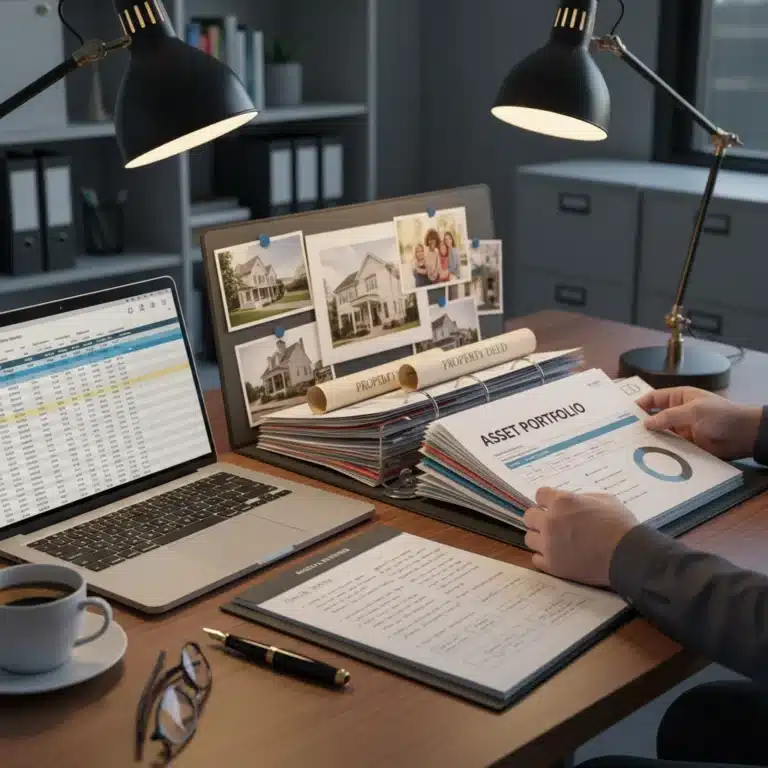 Organized documents in a binder for asset documentation