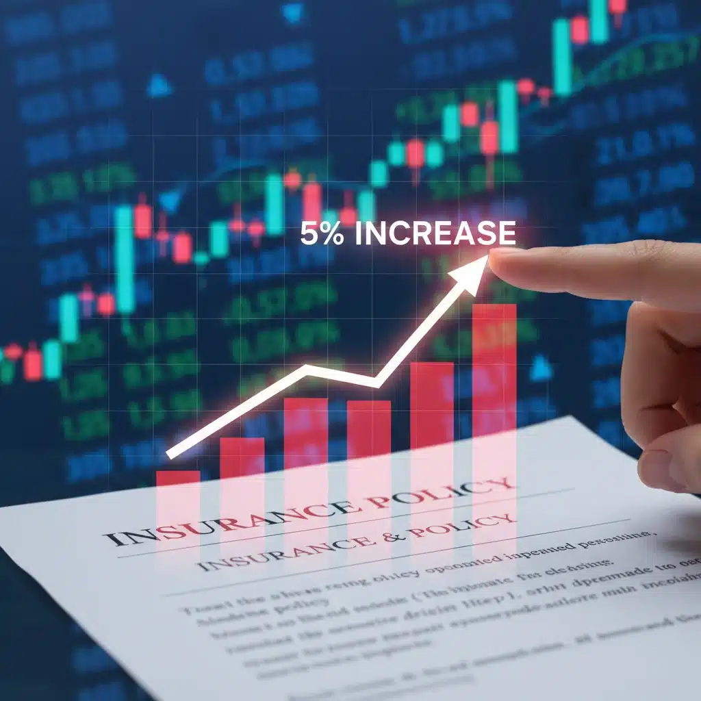 Bar graph showing 5% premium increase with policy document