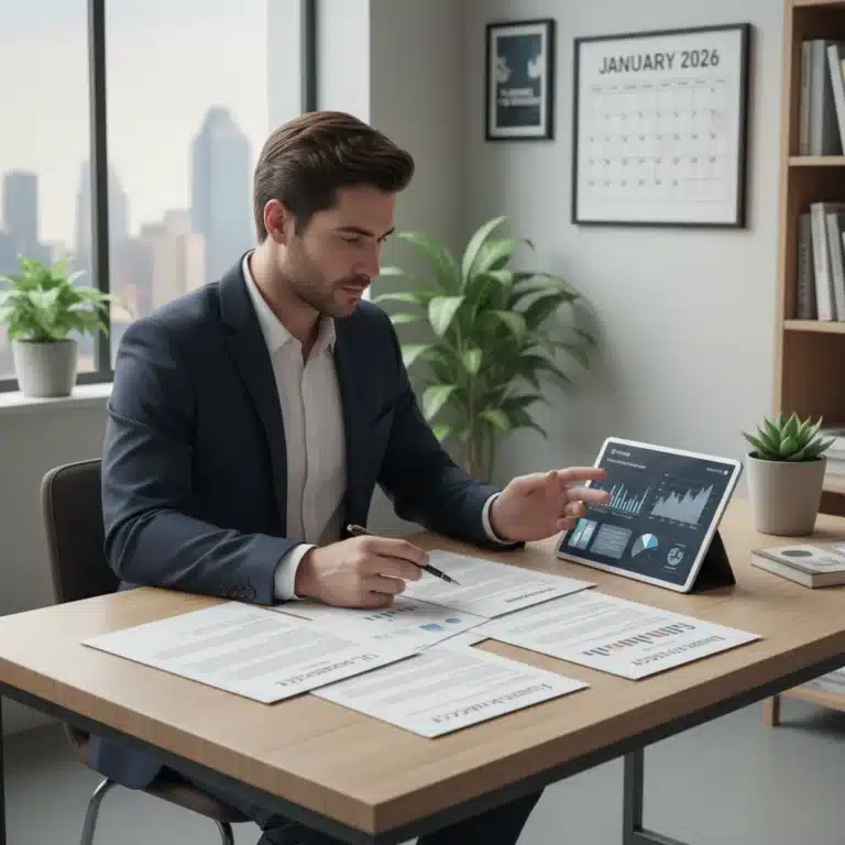 Person reviewing insurance policies for 2026 financial planning