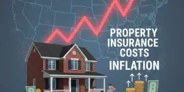 Graph showing rising property insurance costs over a house, symbolizing inflation impact.