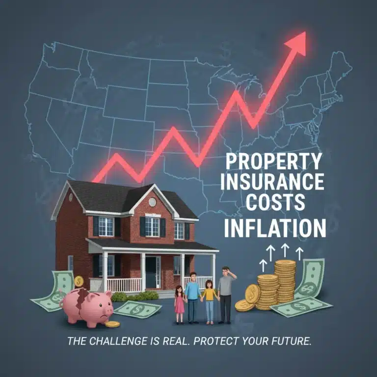Graph showing rising property insurance costs over a house, symbolizing inflation impact.