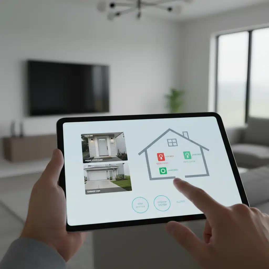 Smart home security system interface on a tablet