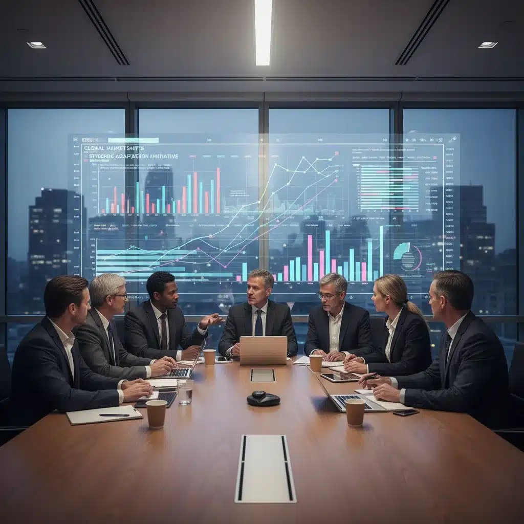 Insurance executives discussing investment portfolio adjustments in a boardroom