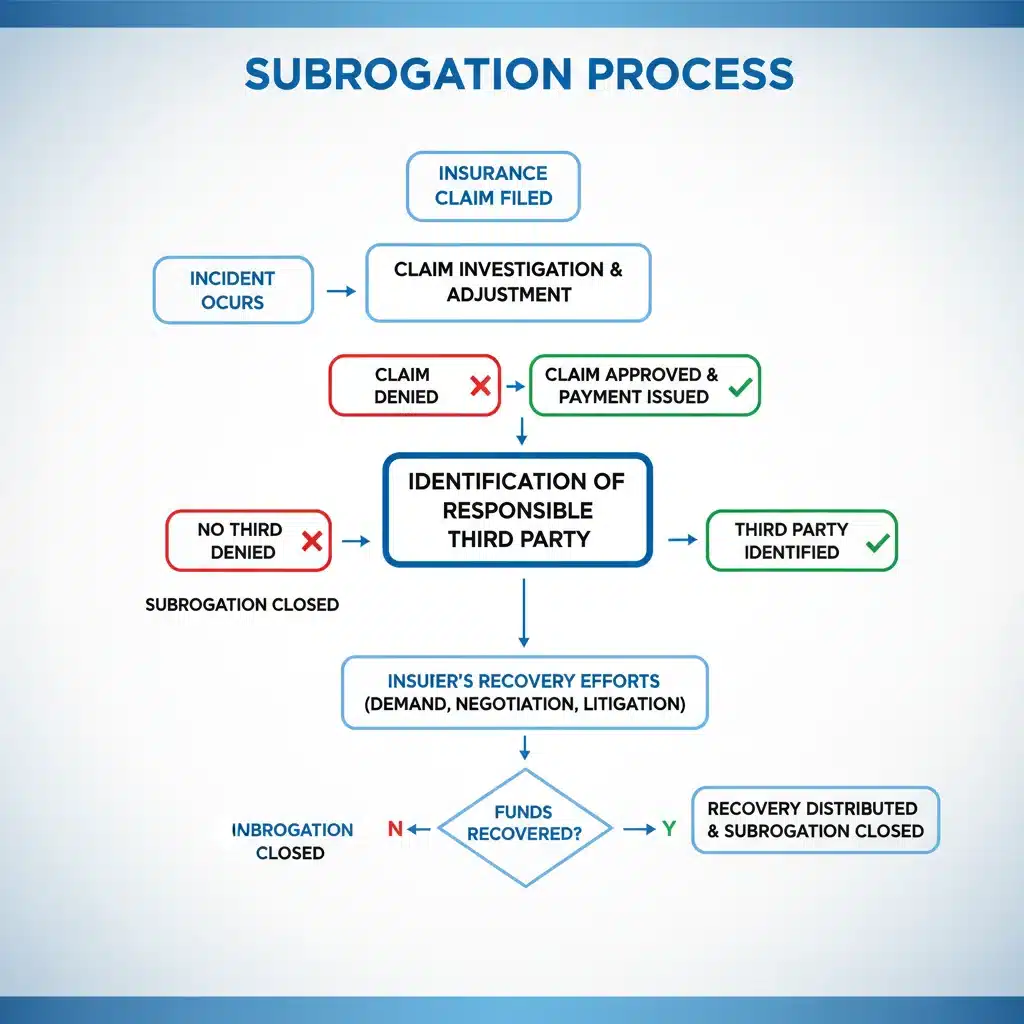 Flowchart depicting the step-by-step process of insurance subrogation