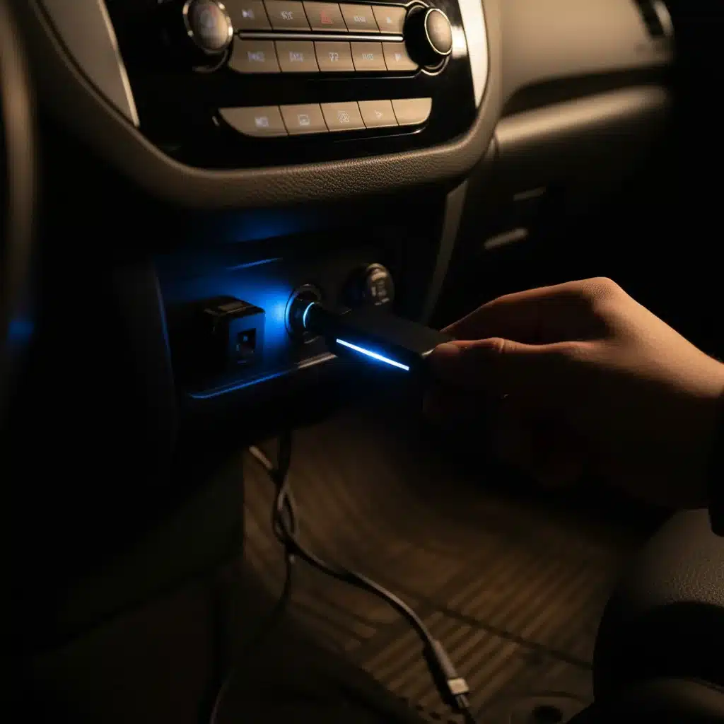 Telematics device being plugged into car OBD-II port