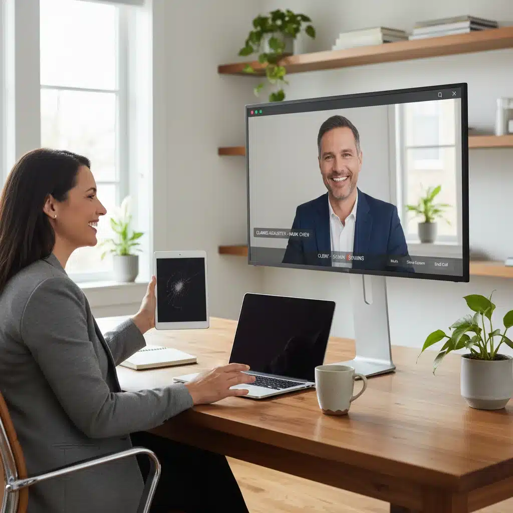 Claimant having a virtual meeting with a claims adjuster for follow-up.